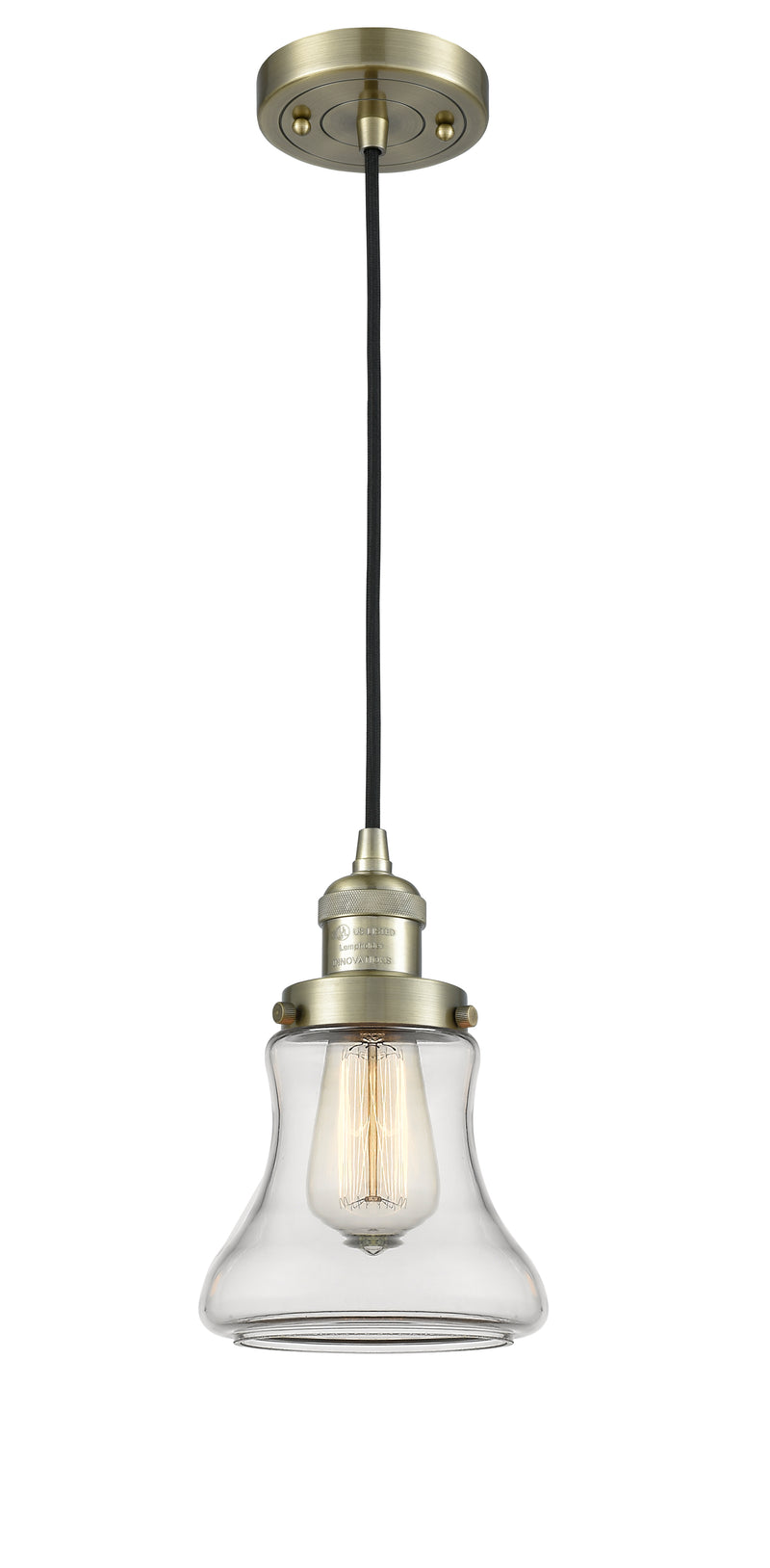 Innovations Lighting Bellmont 1-100 watt 6.5 inch Antique Brass Mini Pendant with Clear glass 201CABG192