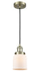 Innovations Lighting Small Bell 1-100 watt 5 inch Antique Brass Mini Pendant with Matte White Cased glass 201CABG51