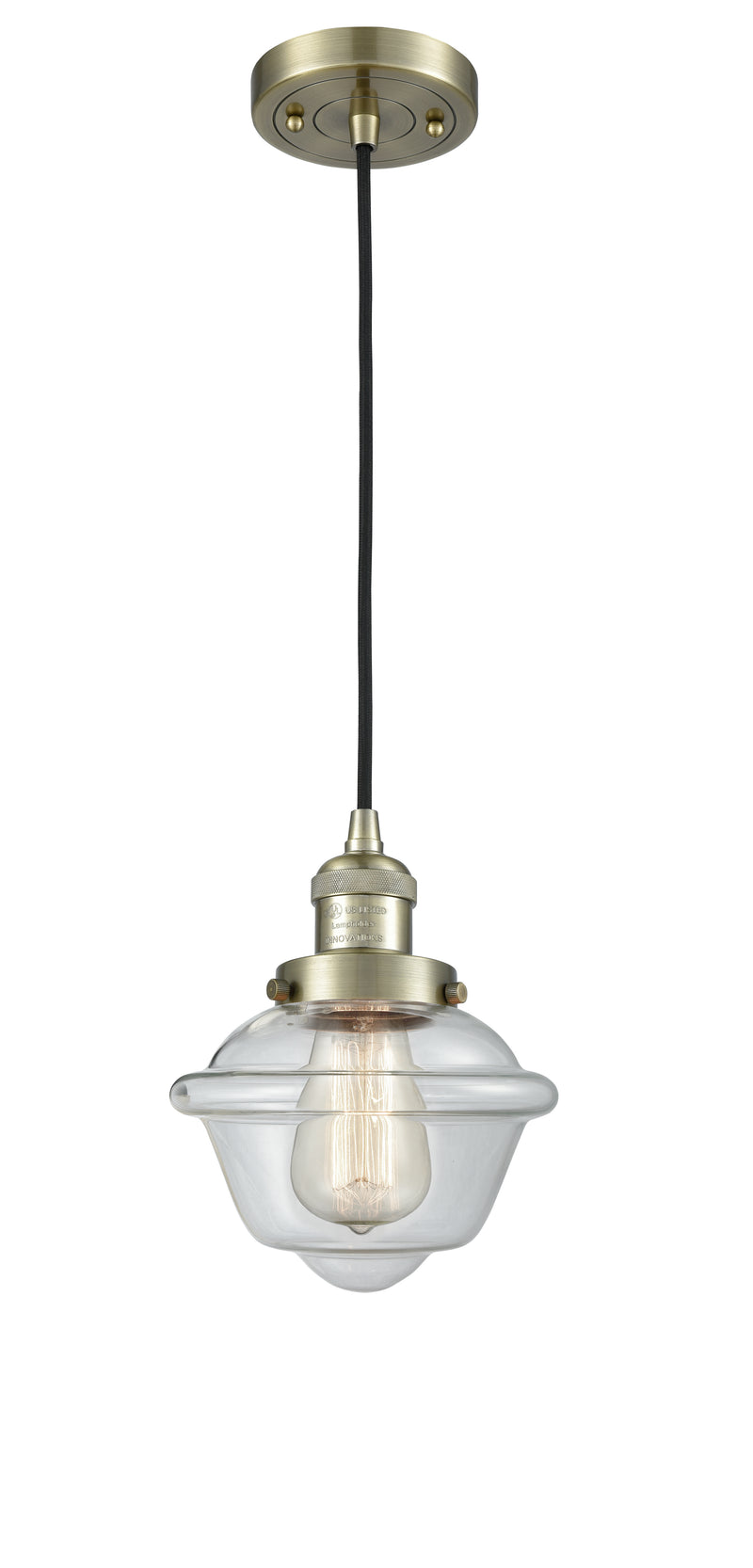 Innovations Lighting Small Oxford 1-100 watt 8 inch Antique Brass Mini Pendant with Clear glass 201CABG532