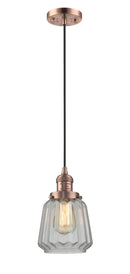 Innovations Lighting Chatham 1-100 watt 6" Antique Copper Mini Pendant with Clear Fluted glass 201CACG142