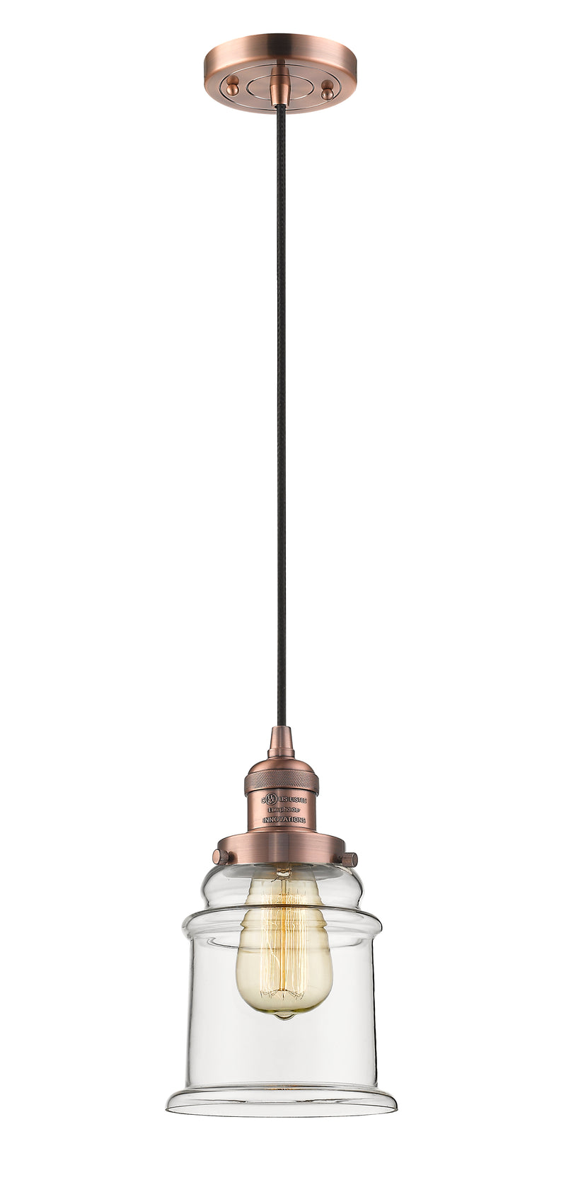Innovations Lighting Canton 1-100 watt 6 inch Antique Copper Mini Pendant with Clear glass 201CACG182