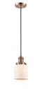 Innovations Lighting Small Bell 1-100 watt 6 inch Antique Copper Mini Pendant with Matte White Cased glass 201CACG51
