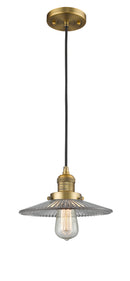 Innovations Lighting Halophane 1-100 watt 10 inch Brushed Brass Mini Pendant with Halophane glass 201CBBG2