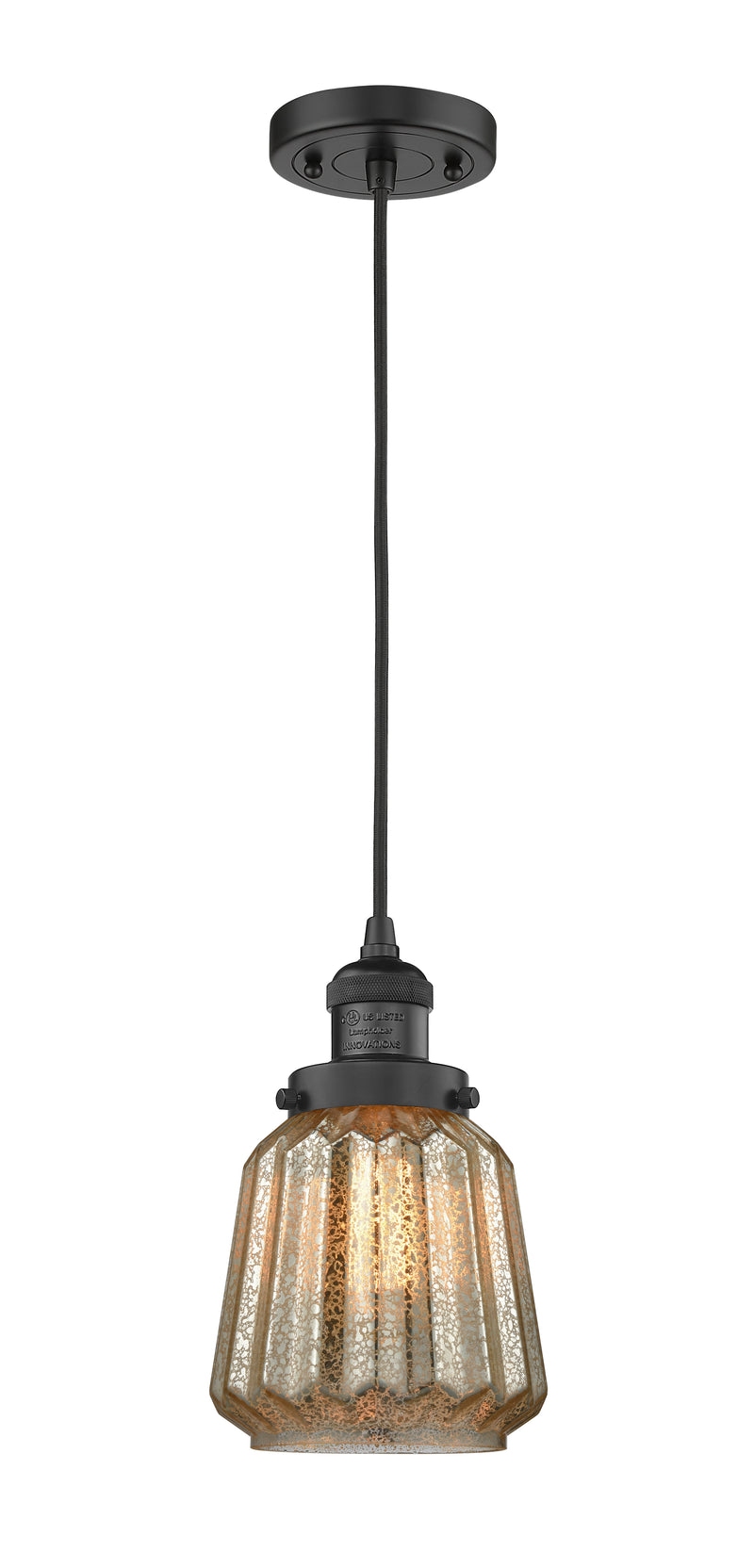 Innovations Lighting Chatham 1-100 watt 6 inch Black Mini Pendant with Mercury Fluted glass 201CBKG146
