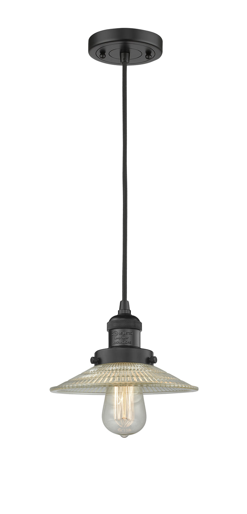 Innovations Lighting Halophane 1-100 watt 10 inch Black Mini Pendant with Halophane glass 201CBKG2