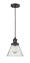 Innovations Lighting Large Cone 1-100 watt 8 inch Black Mini Pendant with Seedy glass 201CBKG44
