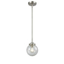 Beacon Mini Pendant shown in the Brushed Satin Nickel finish with a Seedy shade