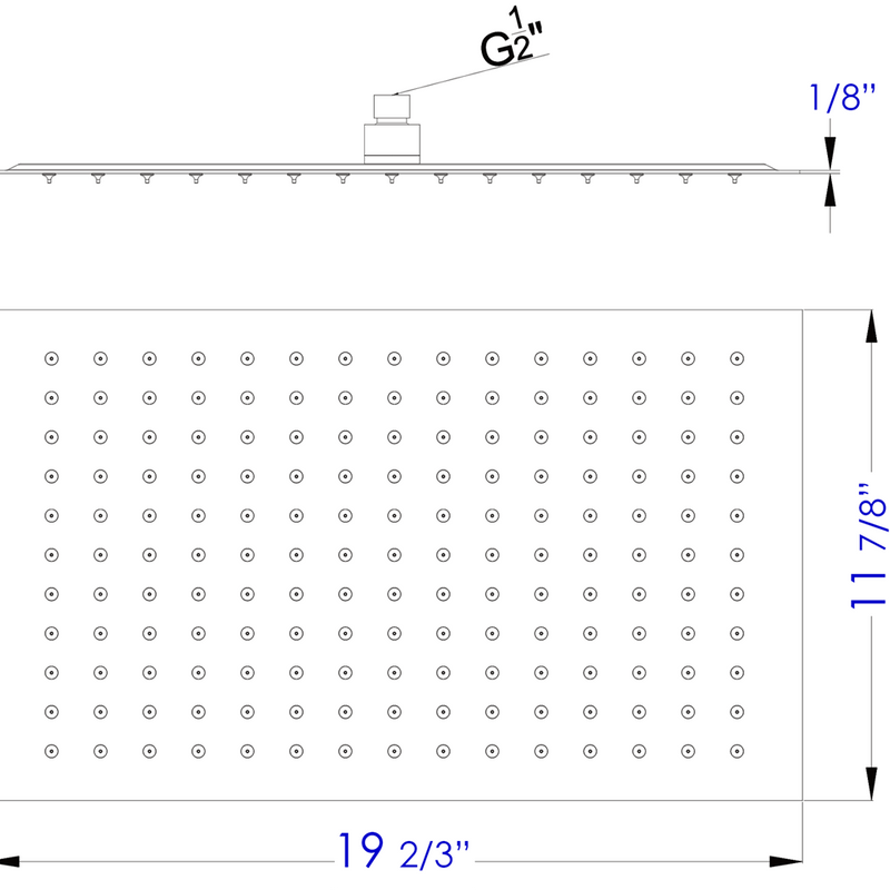 ALFI 20" Rectangular Brushed Solid Stainless Steel Ultra Thin Rain Shower Head RAIN2012-BSS