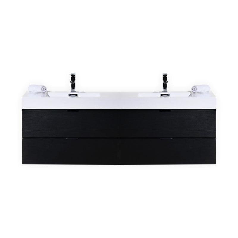 KubeBath Bliss 72" Double Sink Black Wall Mount Modern Bathroom Vanity BSL72D-BK