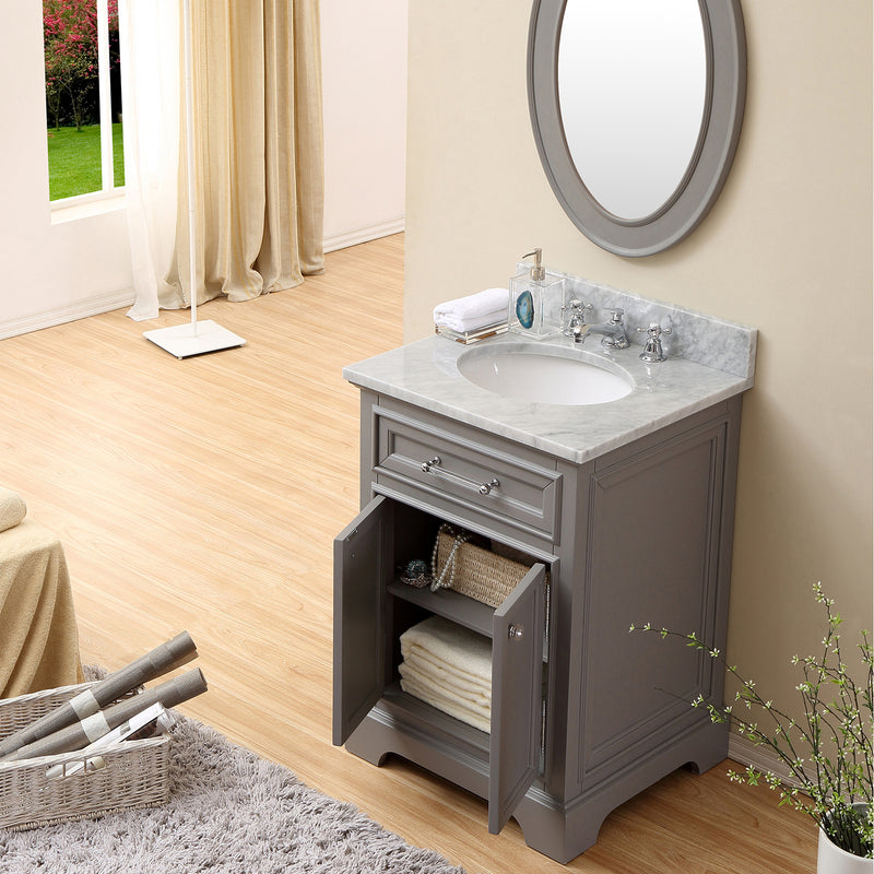 Water Creation 24" Cashmere Gray Single Sink Bathroom Vanity From The Derby Collection DE24CW01CG-000000000