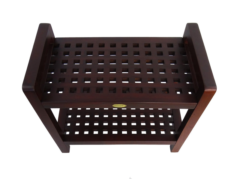 DecoTeak Espalier 24" Teak Lattice Shower Bench with Shelf and LiftAide Arms