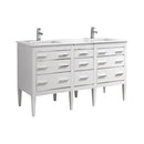 KubeBath Eiffel 60'' Double Sink High Gloss White Vanity with Quartz Counter Top E60-GW
