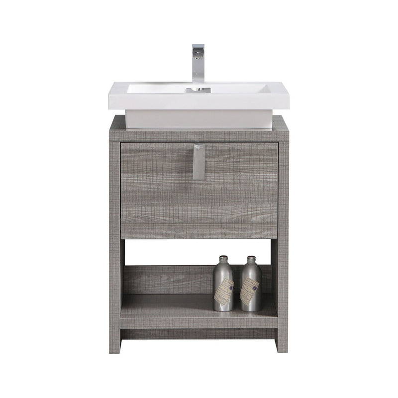 KubeBath Levi 24" Ash Gray Modern Bathroom Vanity with Cubby Hole L600HGASH