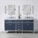 Water Creation Marquis 72" Double Sink Carrara White Marble Countertop Vanity in Monarch Blue MQ72CW01MB-000000000