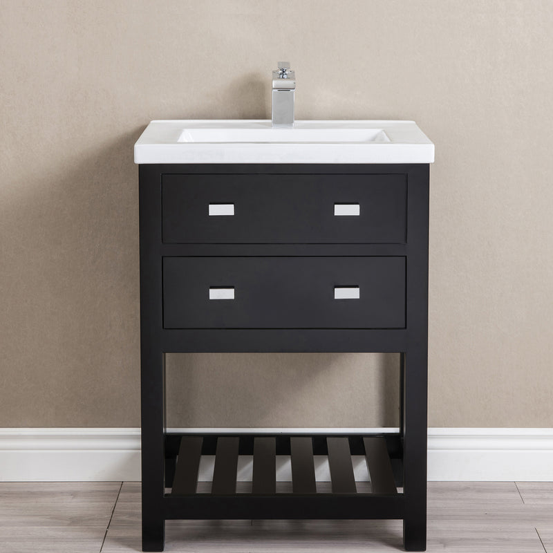 Water Creation 24" Espresso MDF Single Bowl Ceramics Top Vanity with U Shape Drawer From The VIOLA Collection VI24CR01ES-000000000
