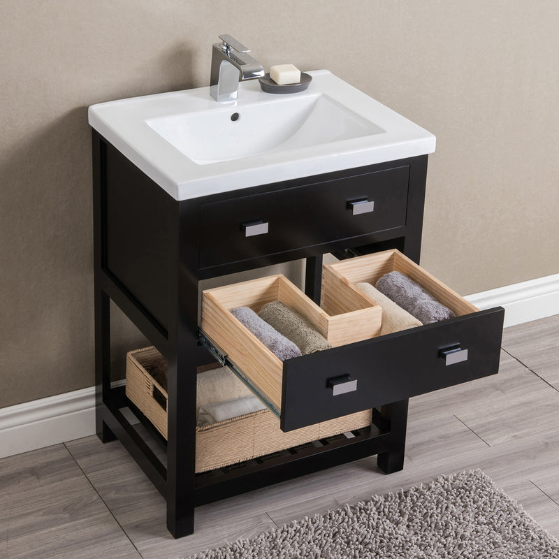 Water Creation 24" Espresso MDF Single Bowl Ceramics Top Vanity with U Shape Drawer From The VIOLA Collection VI24CR01ES-000000000