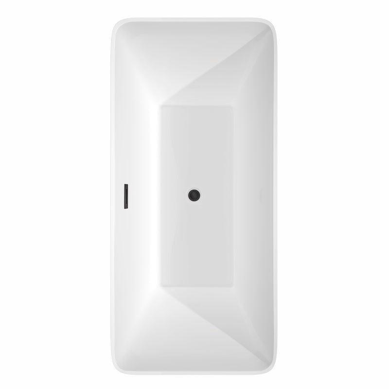 Wyndham Tiffany 67" Large Soaking Bathtub in White with Floor Mounted Faucet Drain and Overflow Trim in Matte Black WCBTK150467MBATPBK