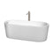 Wyndham Ursula 67" Soaking Bathtub In White Brushed Nickel Trim And Brushed Nickel Floor Mounted Faucet WCBTK151167ATP11BN