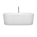 Wyndham Ursula 67" Soaking Bathtub in White Brushed Nickel Trim and Brushed Nickel Floor Mounted Faucet WCBTK151167ATP11BN