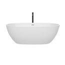 Wyndham Juno 67" Soaking Bathtub in White with Shiny White Trim and Floor Mounted Faucet in Matte Black WCBTK156167SWATPBK