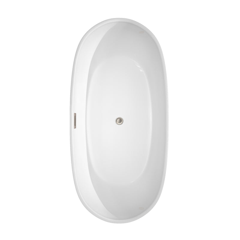 Wyndham Rebecca 65" Soaking Bathtub in White Brushed Nickel Trim and Brushed Nickel Mounted Faucet WCOBT101465ATP11BN