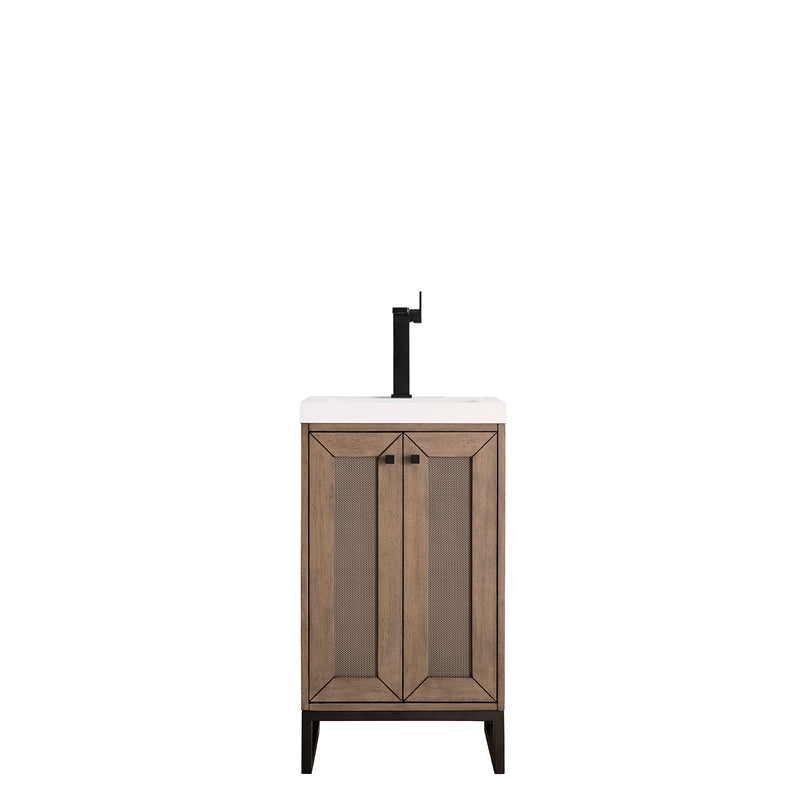 James Martin Chianti 20" Single Vanity Cabinet Whitewashed Walnut Matte Black with White Glossy Composite Countertop E303V20WWMBKWG