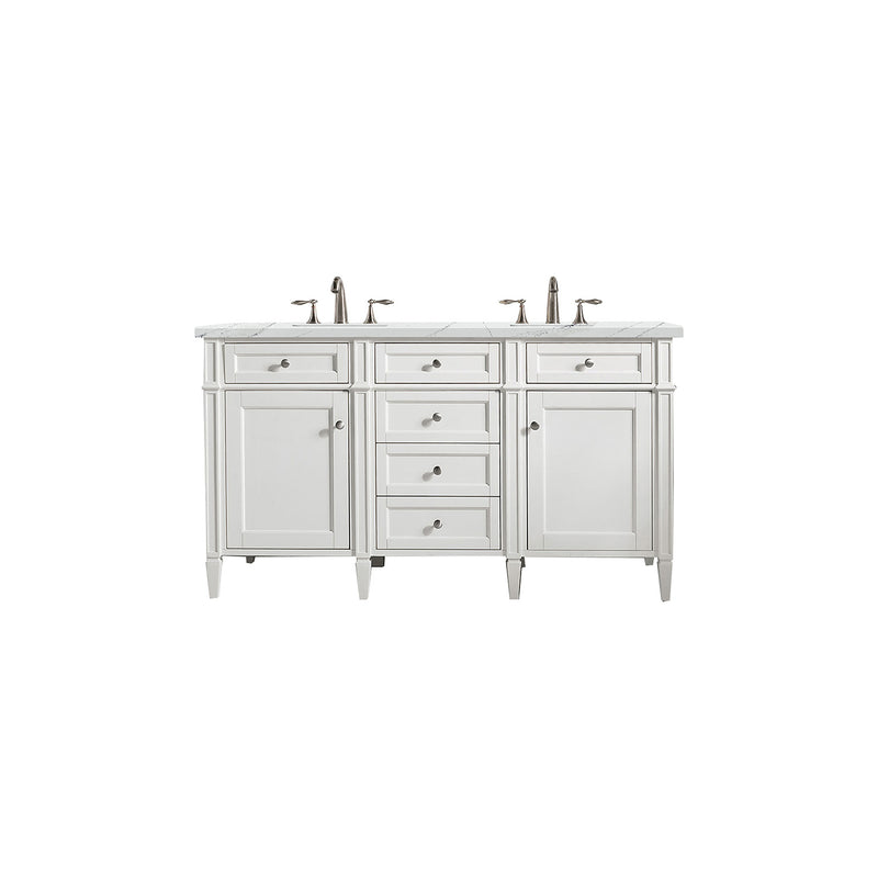 James Martin Brittany 60" Bright White Double Vanity with 3 cm Ethereal Noctis Quartz Top 650-V60D-BW-3ENC